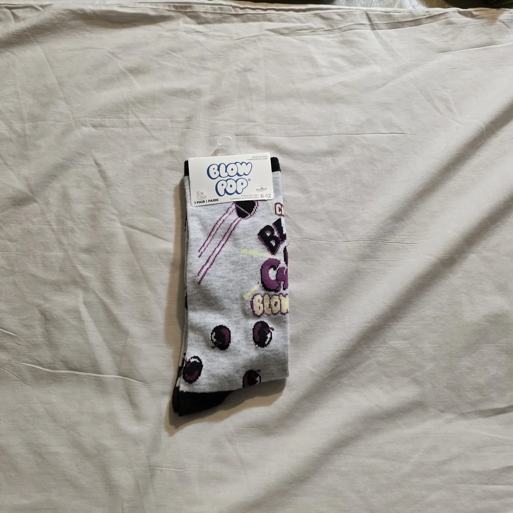 Novelty 4/$25 Charm Blow pop Colors Gray and Purple. Socks Size 6-12